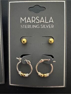 Marsala Two-Pair Sterling Silver Earrings Set in Gold and Silver